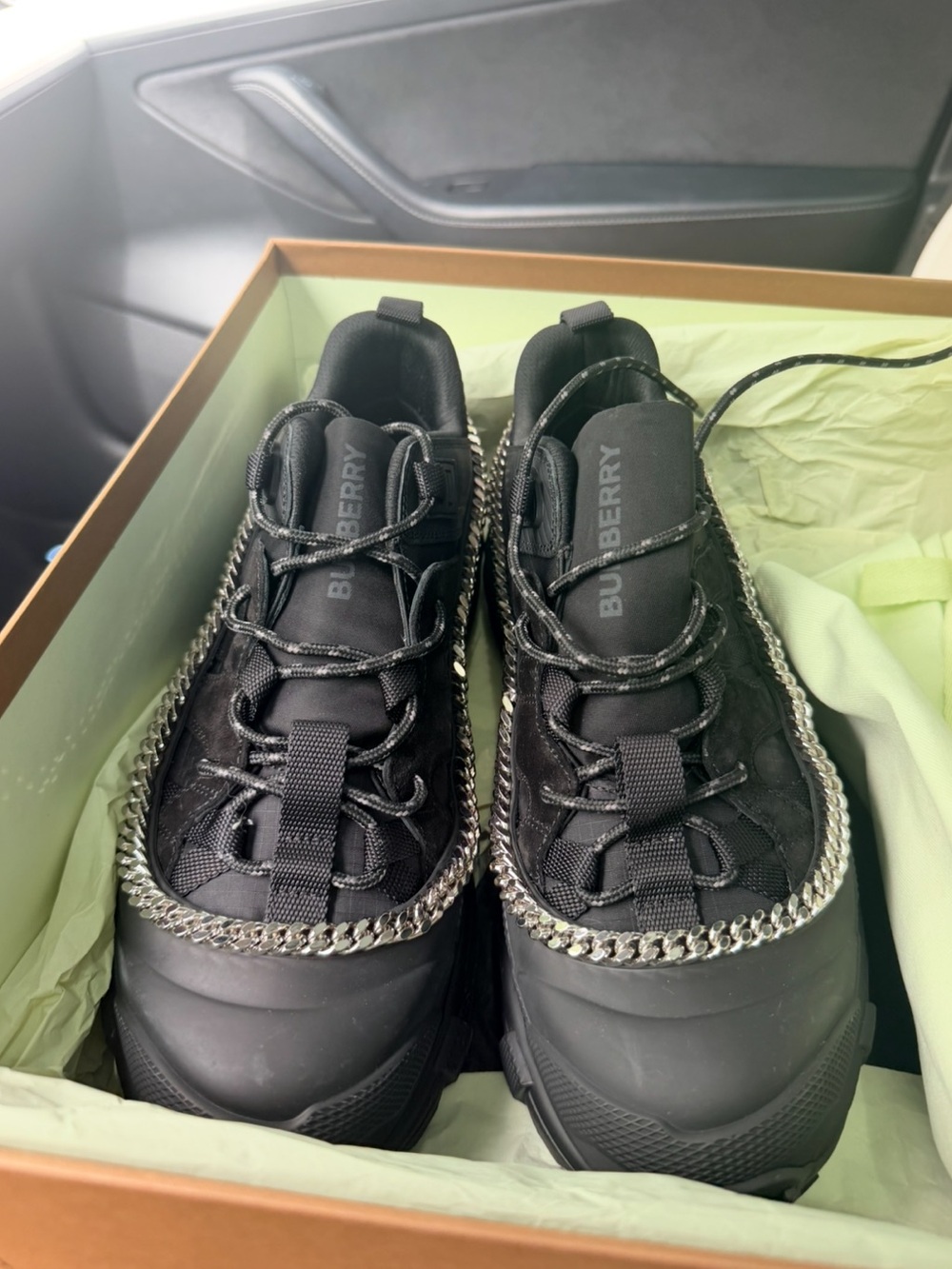 Burberry Black Sneakers with Silver Chain Trim